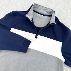 Club Room Mens XL Quarter Zip Pullover Navy Blue Gray White Colorblock Sweater